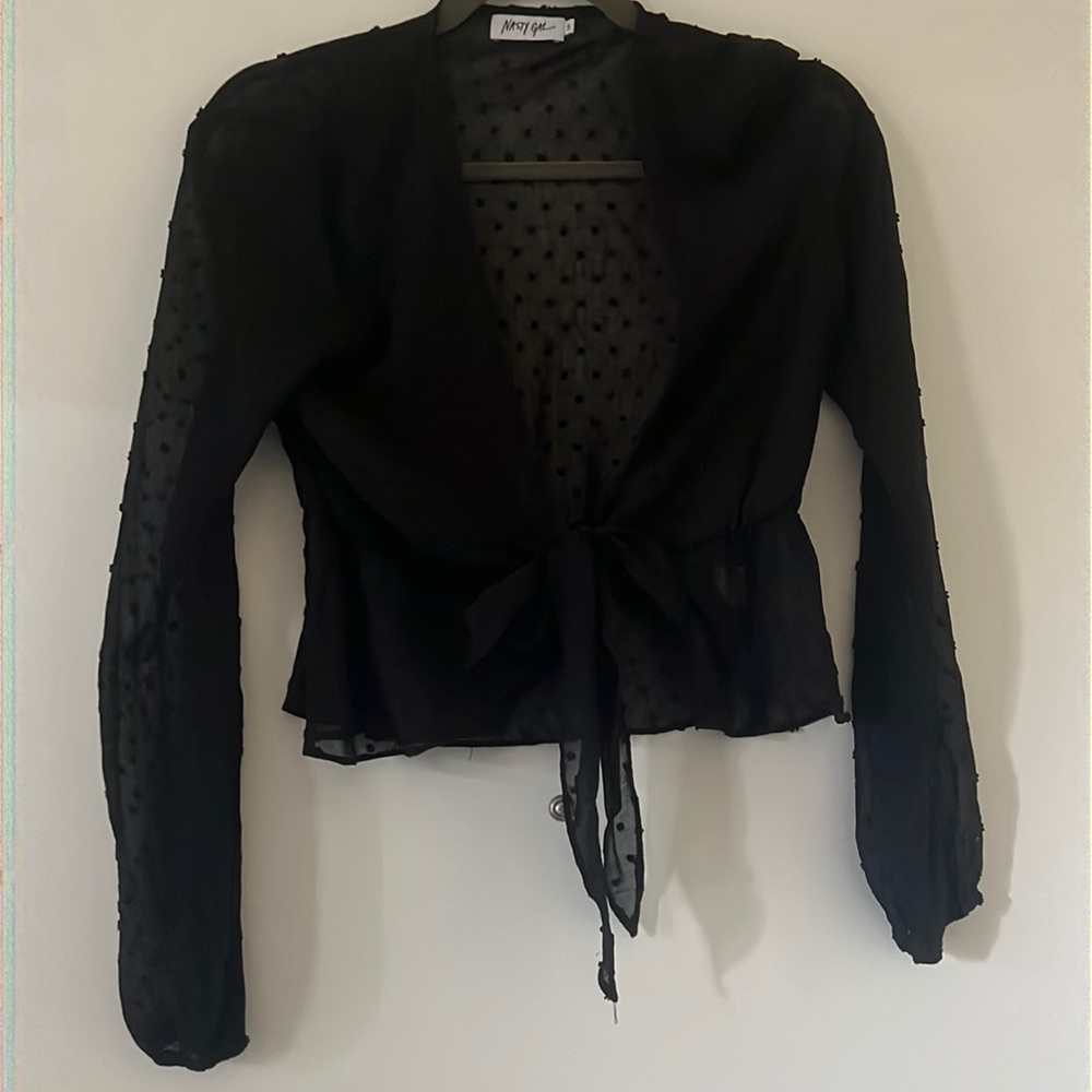 Nasty Gal Black Sheer Tie Top